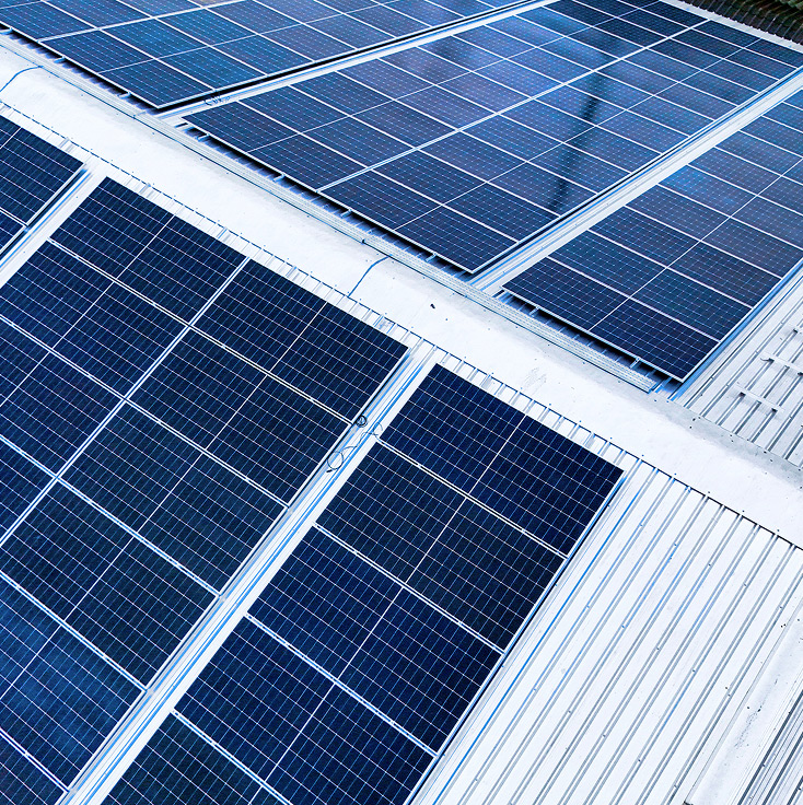 Closeup of solar panels on a roof