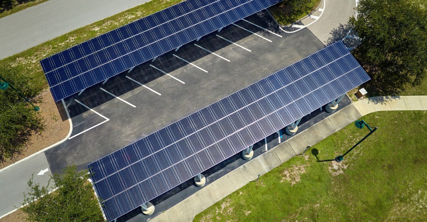 Solar Carport Parking Aerial Shot