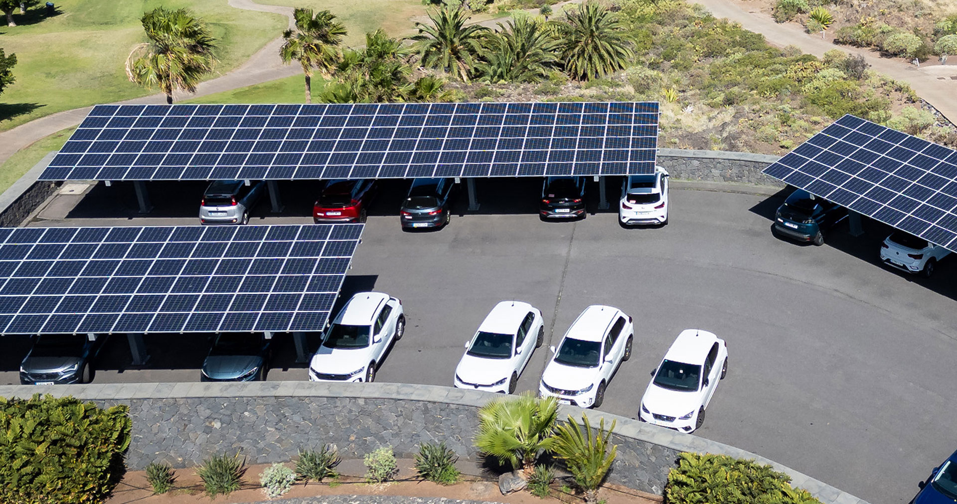 Solar panel on the roof in a parking lot